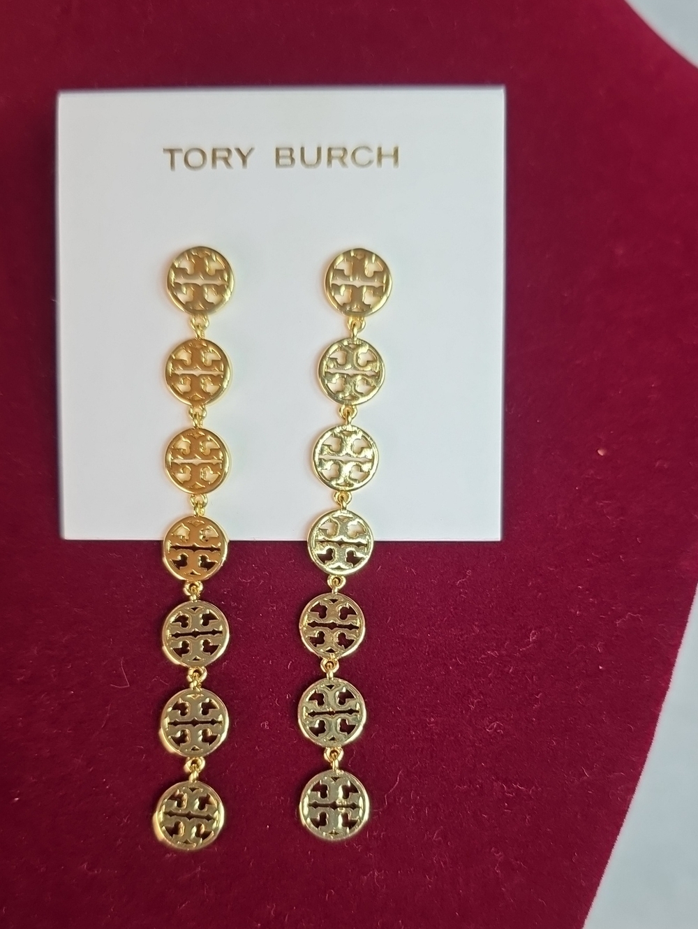 Tory Burch Gold Multi-Disc Logo Drop Earrings